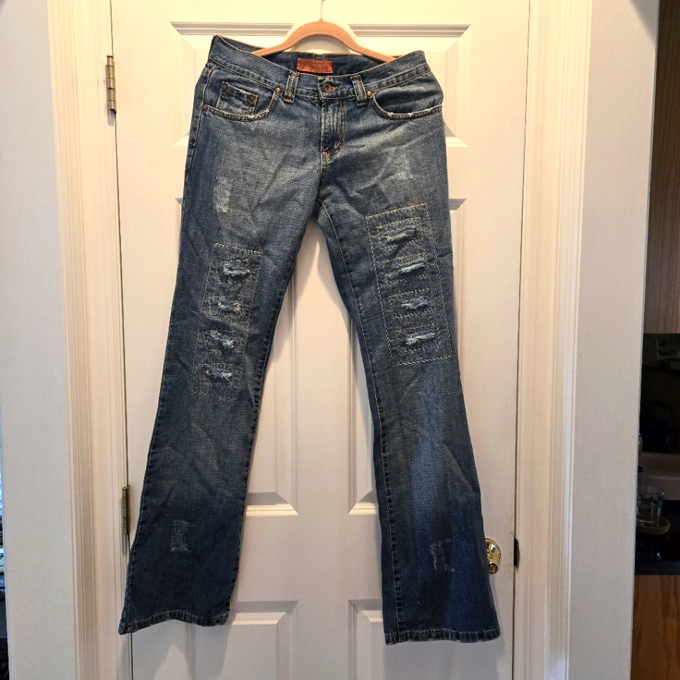 Vintage Y2k Jeans 30 European Enrico Coveri Blue Kick Flare Bootcut Distressed